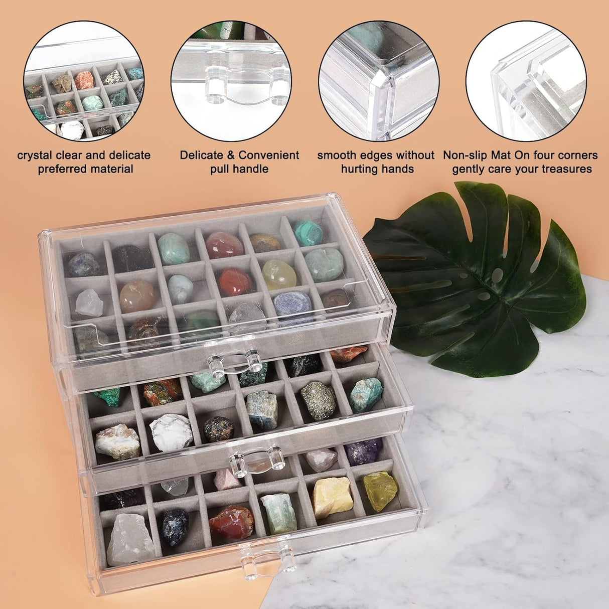 Acrylic Rock Collection Display Case – Collectibles, Crystals, Fossils Storage B