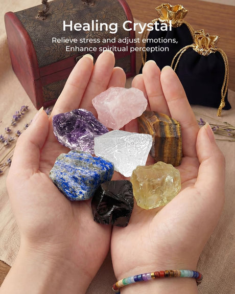 Chakra Healing Crystals Set - Crystals and Healing Stones, Chakra Bracelets, Amethyst Crystal Wand and Ball, 7 Chakra Stones Set, Energy Balance and Protection, Relief Anxiety Stress Gifts for Women