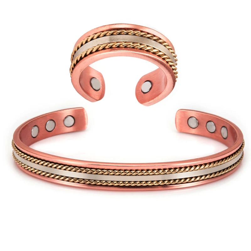 Woven Copper Magnetic Cuff – Bracelet, Ring or Set – view 8