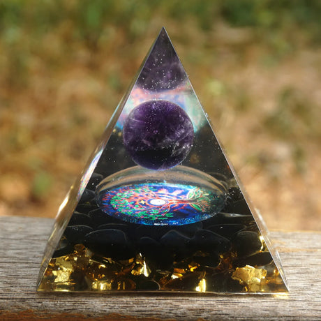 Tree of Life Orgonite Pyramide Amethyst Obsidian Stone Pyramid Crystal Healing Reiki Energy Orgone Collection
