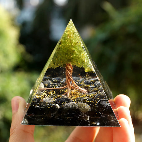 Tree of Life Orgonite Pyramide Amethyst Obsidian Stone Pyramid Crystal Healing Reiki Energy Orgone Collection