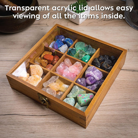 Rock Display Case - 8" X 8" Rock Collection Box for Kids & Adults - Crystal Hold