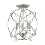 Cahill 12.625 In. 3-Light Brushed Nickel Convertible Mini Chandelier/Semi Flush with Crystals