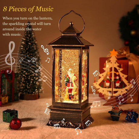 Christmas Lantern with 8 Pieces of Music Sparkling Santa Claus Crystal Keep Circling for Garden Decoration