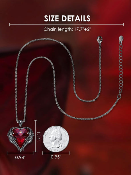 Angel Wings Necklace for Women with Birthstone, Love Heart Silver Tone/Gold Tone Pendant, Ideal Anniversary or Birthday Jewelry Gifts for Wife Girlfriend Her