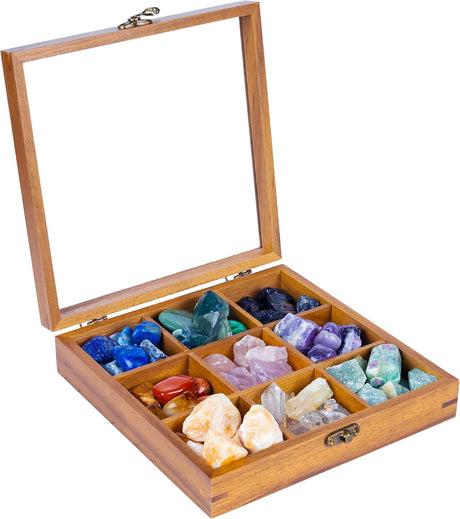 Rock Display Case - 8" X 8" Rock Collection Box for Kids & Adults - Crystal Hold