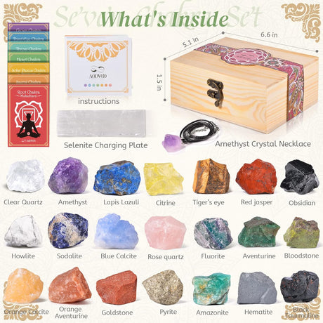 31Pcs Real Crystals and Healing Stones with Crystal Necklace, Crystals for Beginners with Guide, 21 Real Healing Chakra Stones, Rose Quartz