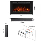 36 In. Electric Fireplace Insert with Remote and Log Crystal, Black