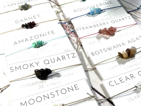 Raw Crystal Chip Bracelet: Adjustable Waxed Cord Anklet