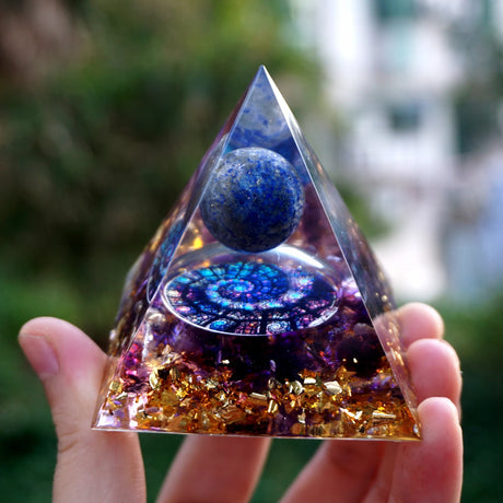 Tree of Life Orgonite Pyramide Amethyst Obsidian Stone Pyramid Crystal Healing Reiki Energy Orgone Collection