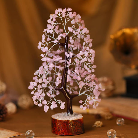 7 Chakra Money Tree Healing Feng Shui Statues & Figurines Reiki Crystal Balancing Buddha Home Décor (Rose Quartz Silver)