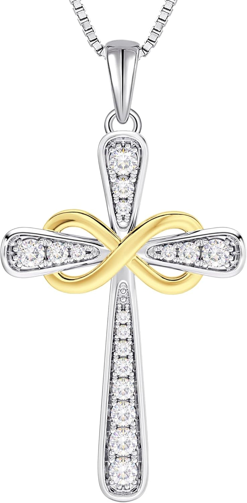 925 Sterling Silver Cross Necklace for Women Halo Infinity Pendant Cubic Zirconia Jewelry for Mom