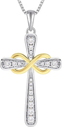 925 Sterling Silver Cross Necklace for Women Halo Infinity Pendant Cubic Zirconia Jewelry for Mom