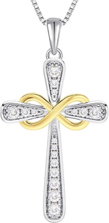 925 Sterling Silver Cross Necklace for Women Halo Infinity Pendant Cubic Zirconia Jewelry for Mom