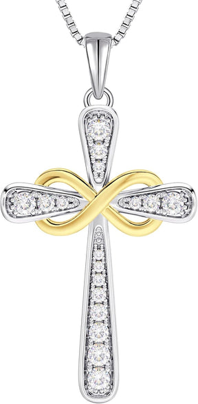 925 Sterling Silver Cross Necklace for Women Halo Infinity Pendant Cubic Zirconia Jewelry for Mom