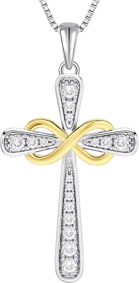 925 Sterling Silver Cross Necklace for Women Halo Infinity Pendant Cubic Zirconia Jewelry for Mom