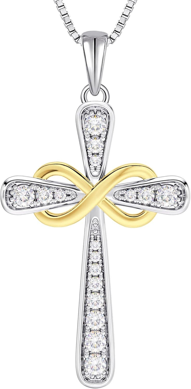 925 Sterling Silver Cross Necklace for Women Halo Infinity Pendant Cubic Zirconia Jewelry for Mom