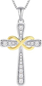 925 Sterling Silver Cross Necklace for Women Halo Infinity Pendant Cubic Zirconia Jewelry for Mom