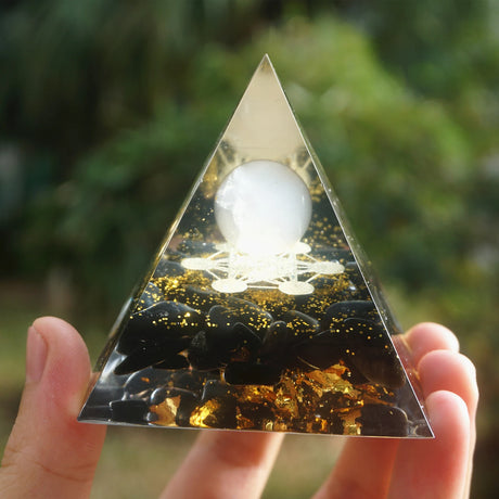 Tree of Life Orgonite Pyramide Amethyst Obsidian Stone Pyramid Crystal Healing Reiki Energy Orgone Collection