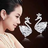 925 Sterling Silver Earrings Crown Swan Sterling Silver Earrings Wholesale Women'S Earrings Sterling Silver Jewelry