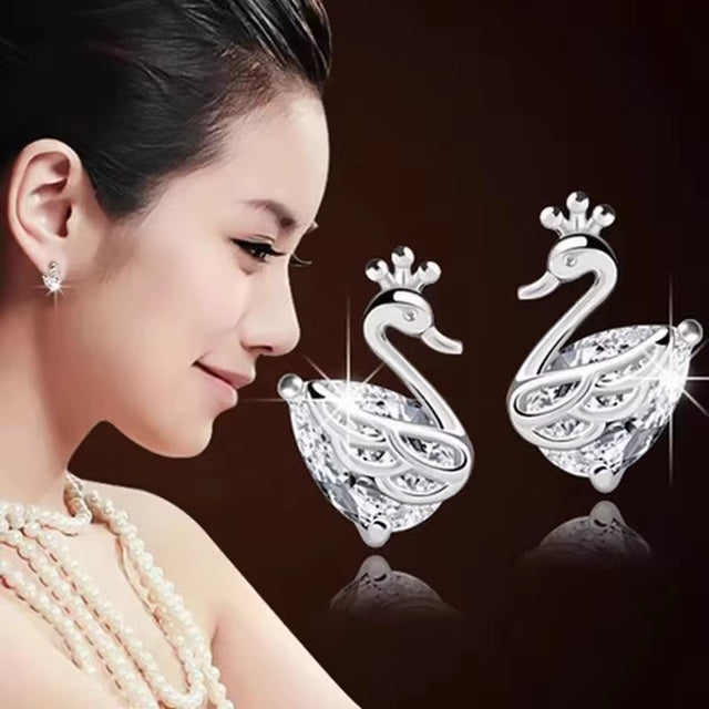 925 Sterling Silver Earrings Crown Swan Sterling Silver Earrings Wholesale Women'S Earrings Sterling Silver Jewelry