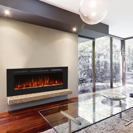 36 In. Electric Fireplace Insert with Remote and Log Crystal, Black