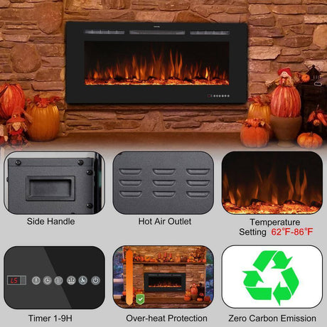 36 In. Electric Fireplace Insert with Remote and Log Crystal, Black