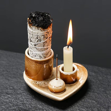 5-in-1 Ceramic Incense & Candle Holder – with Ash Catcher Tray – view 5