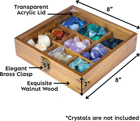 Rock Display Case - 8" X 8" Rock Collection Box for Kids & Adults - Crystal Hold