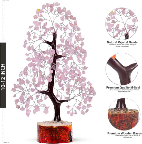 7 Chakra Money Tree Healing Feng Shui Statues & Figurines Reiki Crystal Balancing Buddha Home Décor (Rose Quartz Silver)