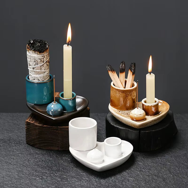 5-in-1 Ceramic Incense & Candle Holder – with Ash Catcher Tray – view 2