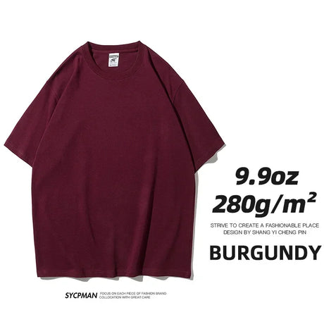 9.9oz 280gsm High Qualtity Oversized Heavy T-shirt for Men Short Sleeve Tee Cotton Solid Color Trend Leisure Green White Black