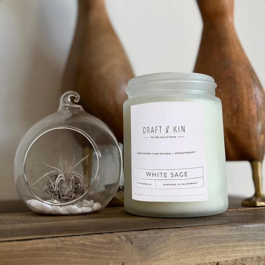 White Sage Scented Candle – 8 oz, 45-Hour Burn, Natural Soy with Wood Wick