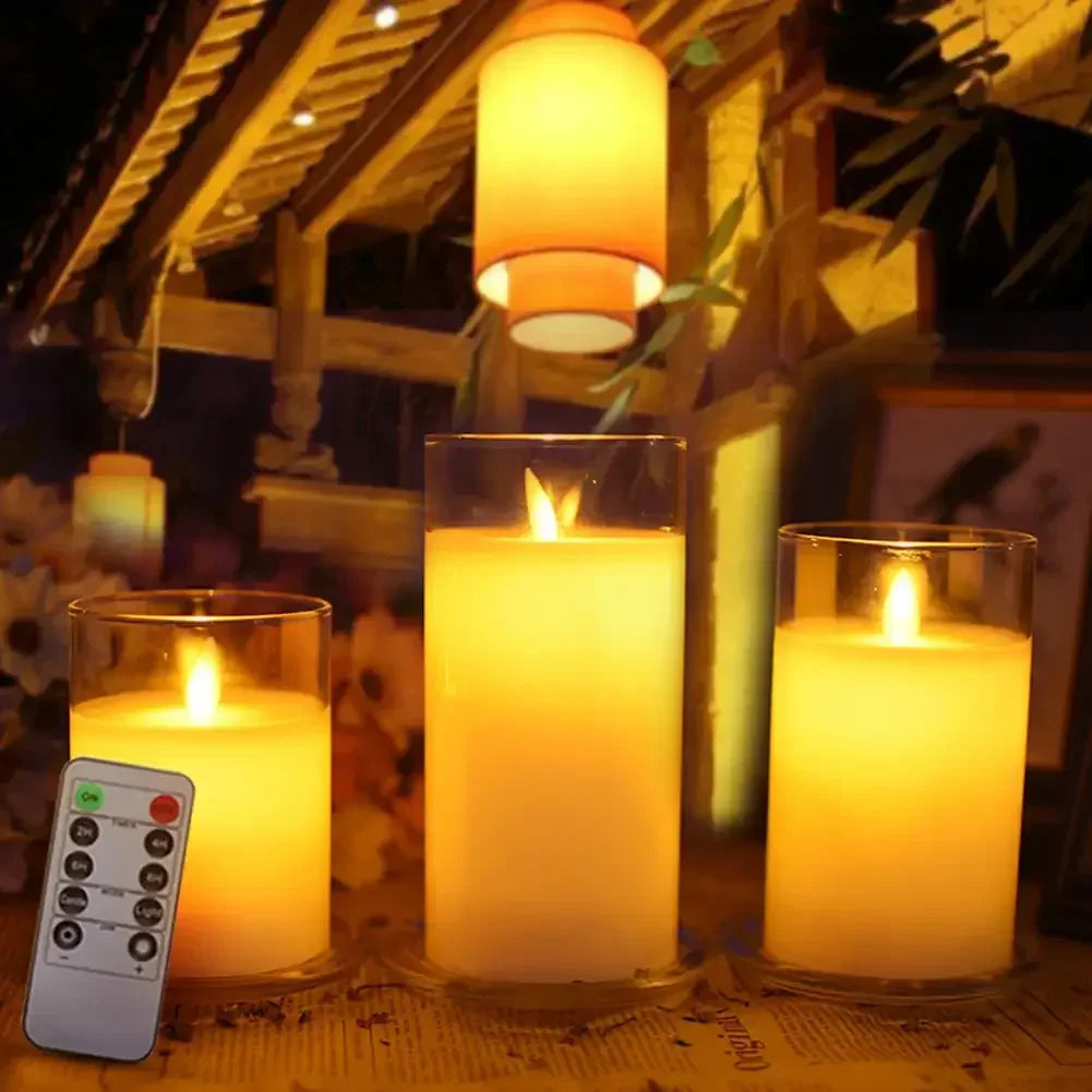 3Pcs LED Flameless Flickering Candle Set – Battery Operated with Remote Control