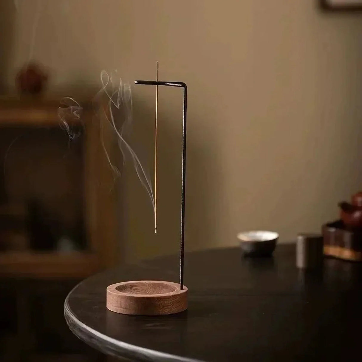Upside Down Incense Burner – Wooden Round Incense Stick Holder