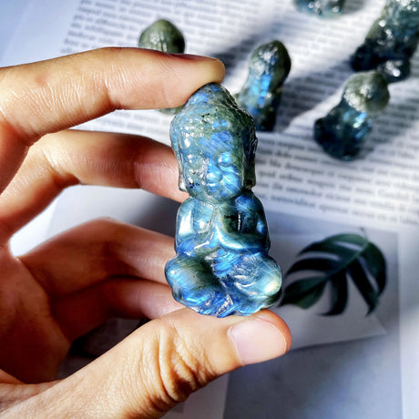 1PC High Quality Random Labradorite Sitting Buddha Natural Carving,Gemstone Jewelry,Glitter, Healing Crystal, Birthday Gift