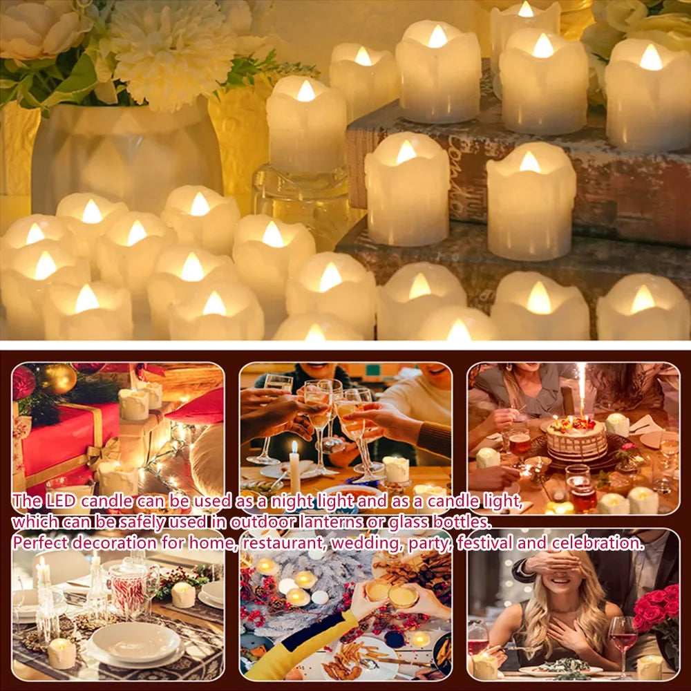 Flickering LED Tealight Candles – 12/24 Pcs | With or Without Remote Control | Flameless, Battery Operated
