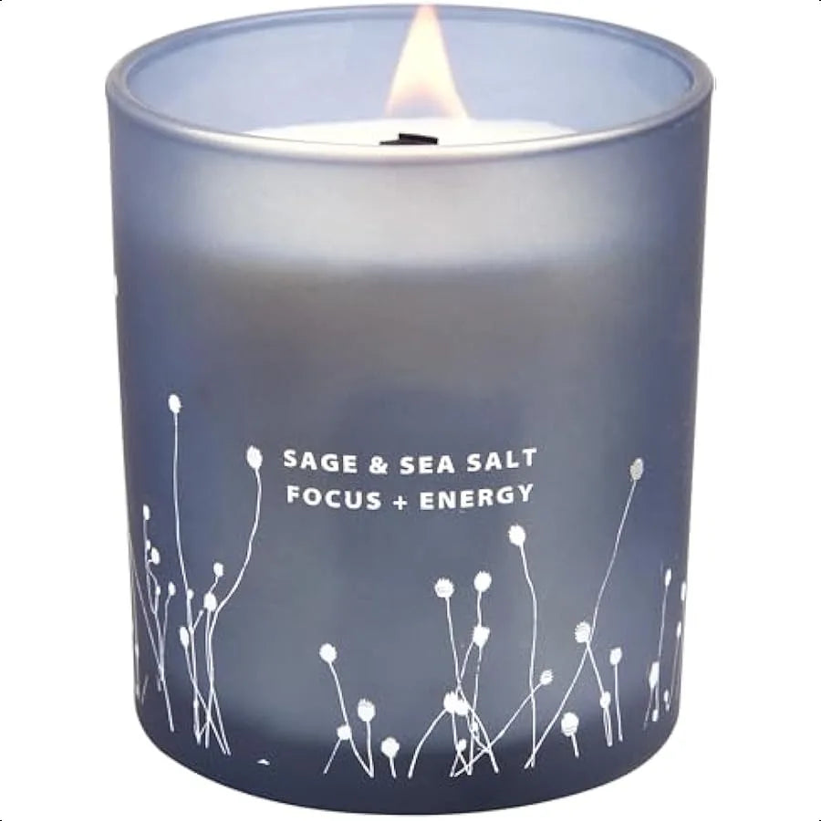 Sage & Sea Salt Scented Candle – 10.6 oz Natural Soy with Wood Wick