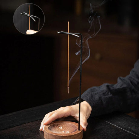 Upside Down Incense Burner – Wooden Round Incense Stick Holder