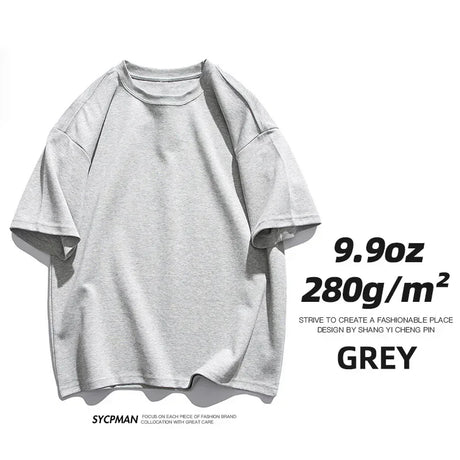 9.9oz 280gsm High Qualtity Oversized Heavy T-shirt for Men Short Sleeve Tee Cotton Solid Color Trend Leisure Green White Black
