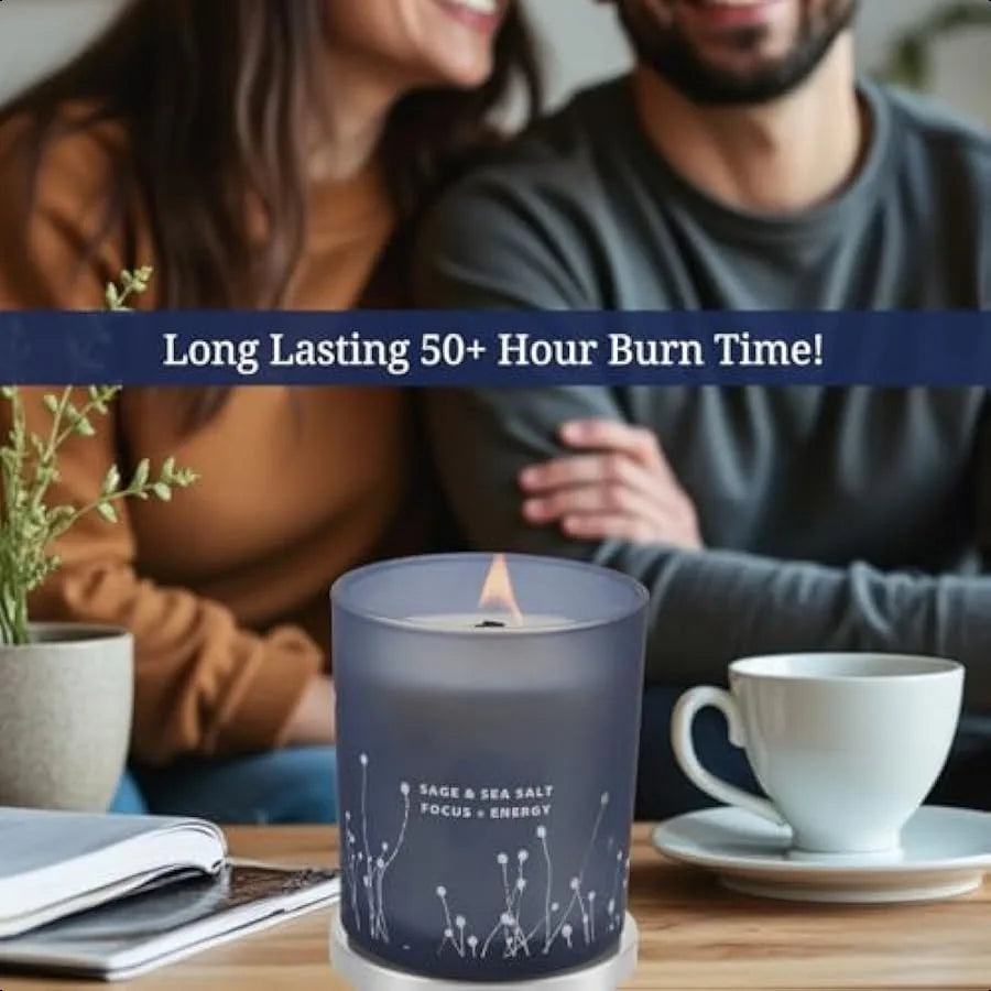 Sage & Sea Salt Scented Candle – 10.6 oz Natural Soy with Wood Wick