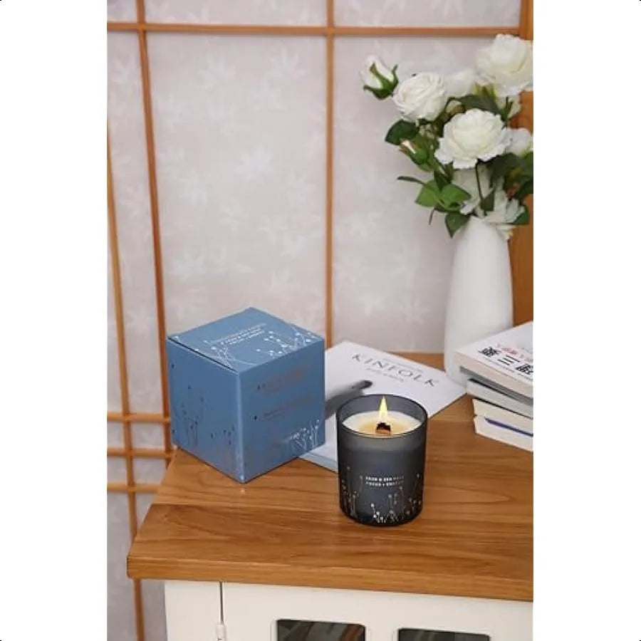 Sage & Sea Salt Scented Candle – 10.6 oz Natural Soy with Wood Wick