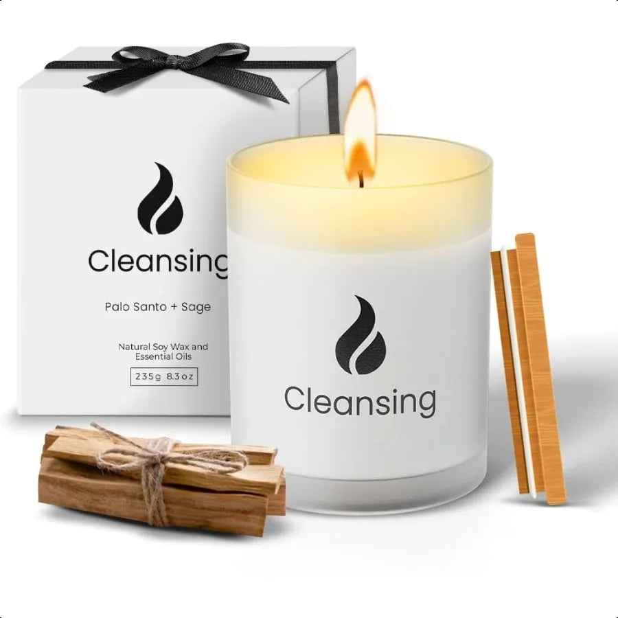 Sage and Palo Santo Candle – 50-Hour Long Lasting Soy Candle with Essential Oils