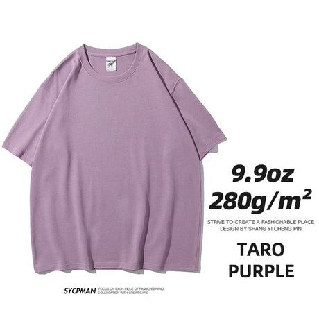 9.9oz 280gsm High Qualtity Oversized Heavy T-shirt for Men Short Sleeve Tee Cotton Solid Color Trend Leisure Green White Black