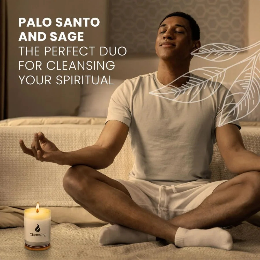Sage and Palo Santo Candle – 50-Hour Long Lasting Soy Candle with Essential Oils