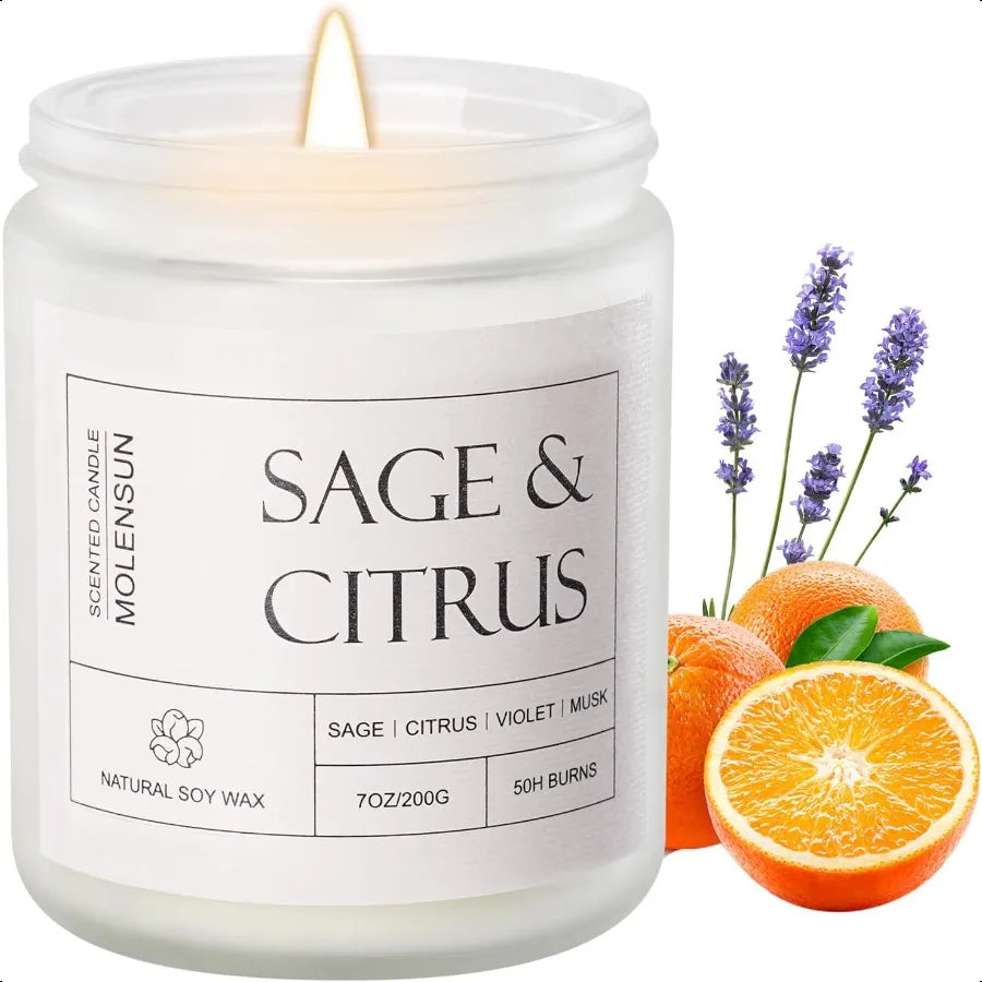 Sage & Citrus Aromatherapy Candle – 7 oz Soy Wax Jar | 50-Hour Burn Time