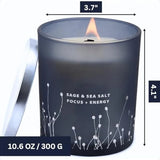 Sage & Sea Salt Scented Candle – 10.6 oz Natural Soy with Wood Wick