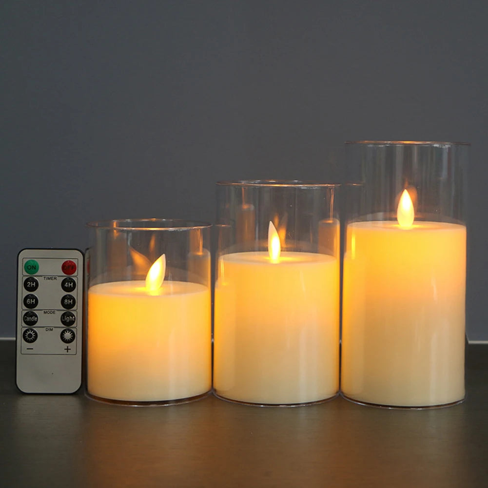 3Pcs LED Flameless Flickering Candle Set – Battery Operated with Remote Control
