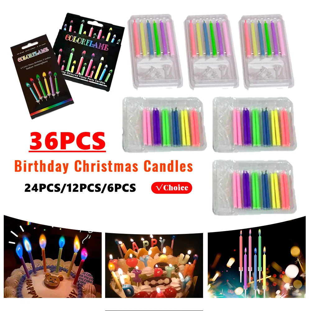 Color Flame Birthday & Christmas Candles – 6pcs / 12pcs | Super Bright, Eco-Friendly & Fun for Kids