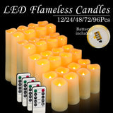 LED Flameless Candle Set (12–180 Pcs) – Battery Operated Pillar Candles with Remote Control